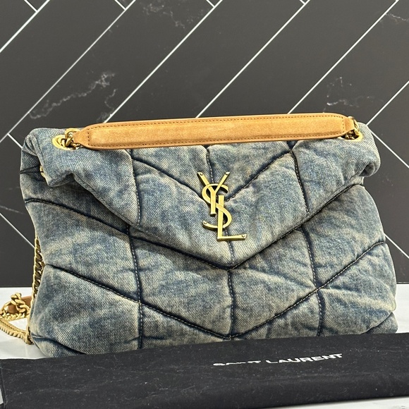 Saint Laurent Handbags - NWB SAINT LAURENT PUFFER SMALL IN SUEDE AND DENIM BAG